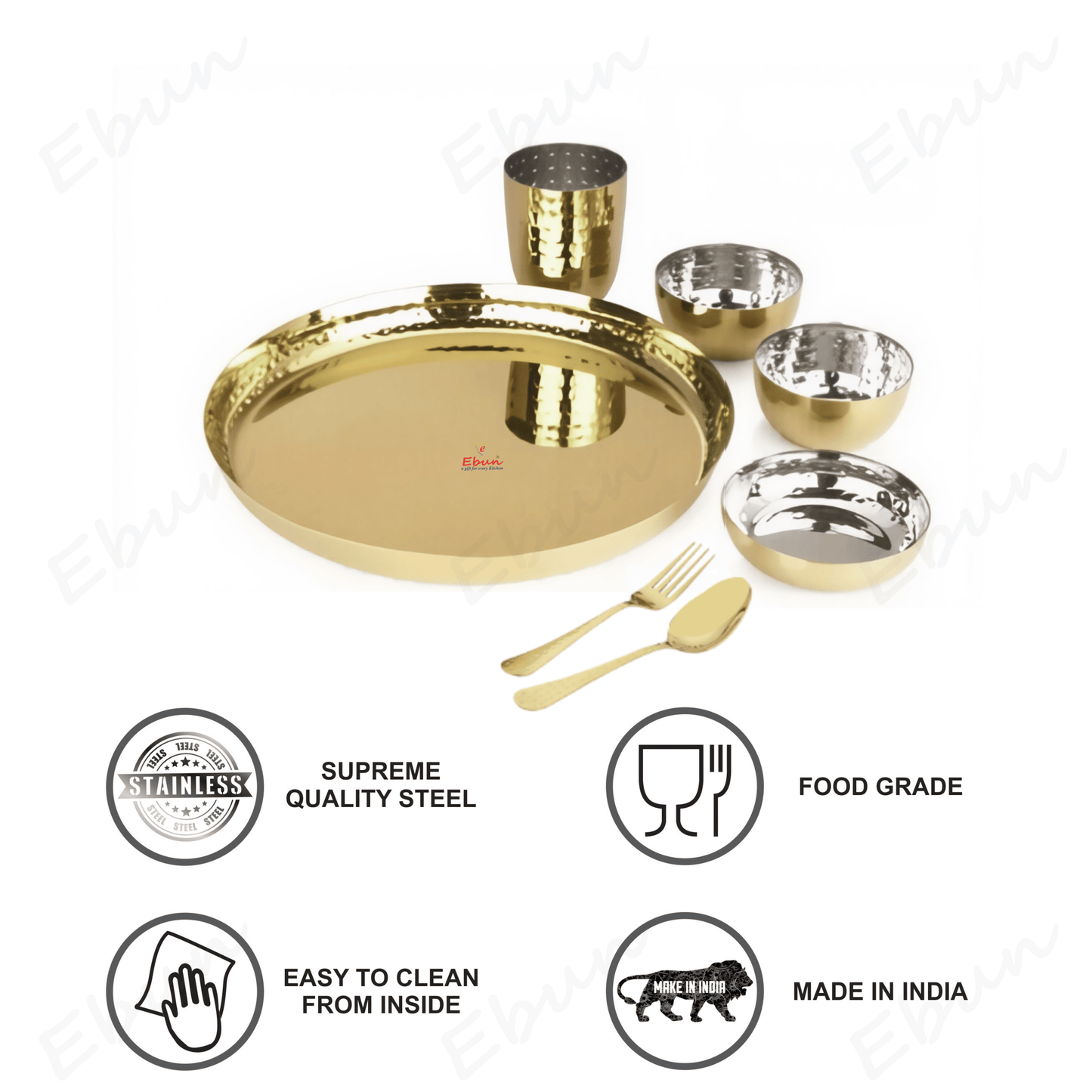 Ebun Stainless Steel 2 Side PVD Gold Plated Dinner Set - Pack of 1