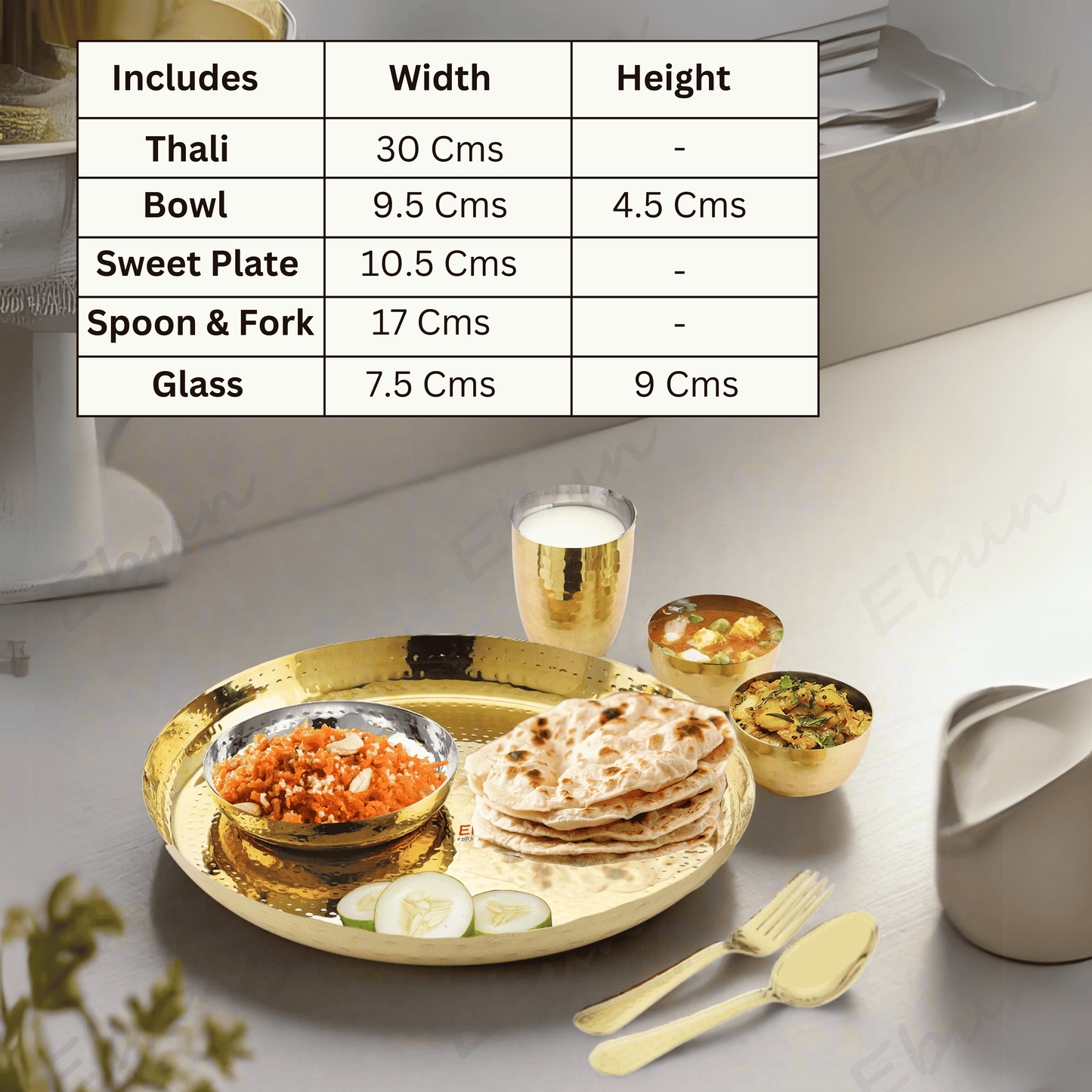 Ebun Stainless Steel 2 Side Hand Hammered & PVD Gold Plated Dinner Set - Pack of 6