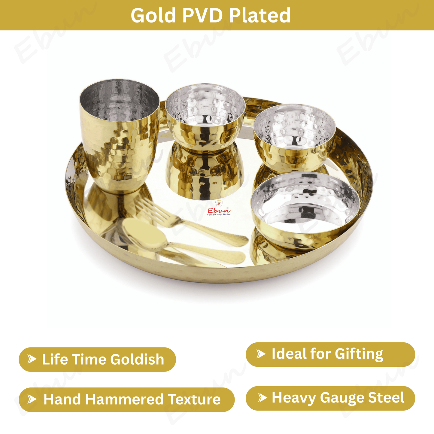 Ebun Stainless Steel PVD Gold Plated Dinner Set - Pack of 1
