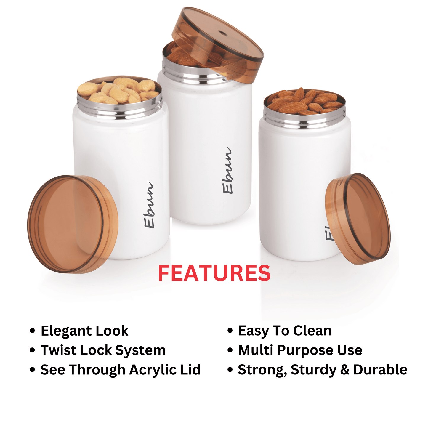 Ebun Stainless Steel Containers for Kitchen - 700 Ml Capacity (White)