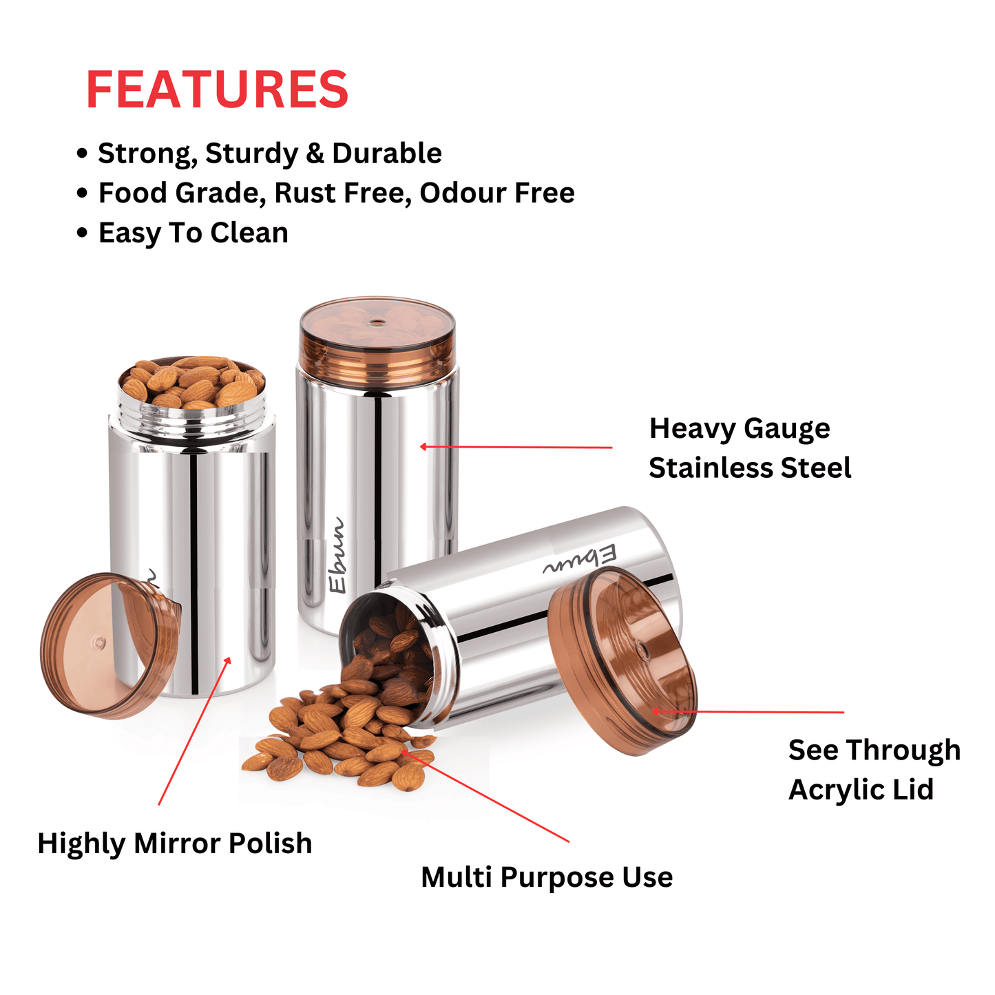 Ebun Stainless Steel Containers for Kitchen - 700 Ml Capacity