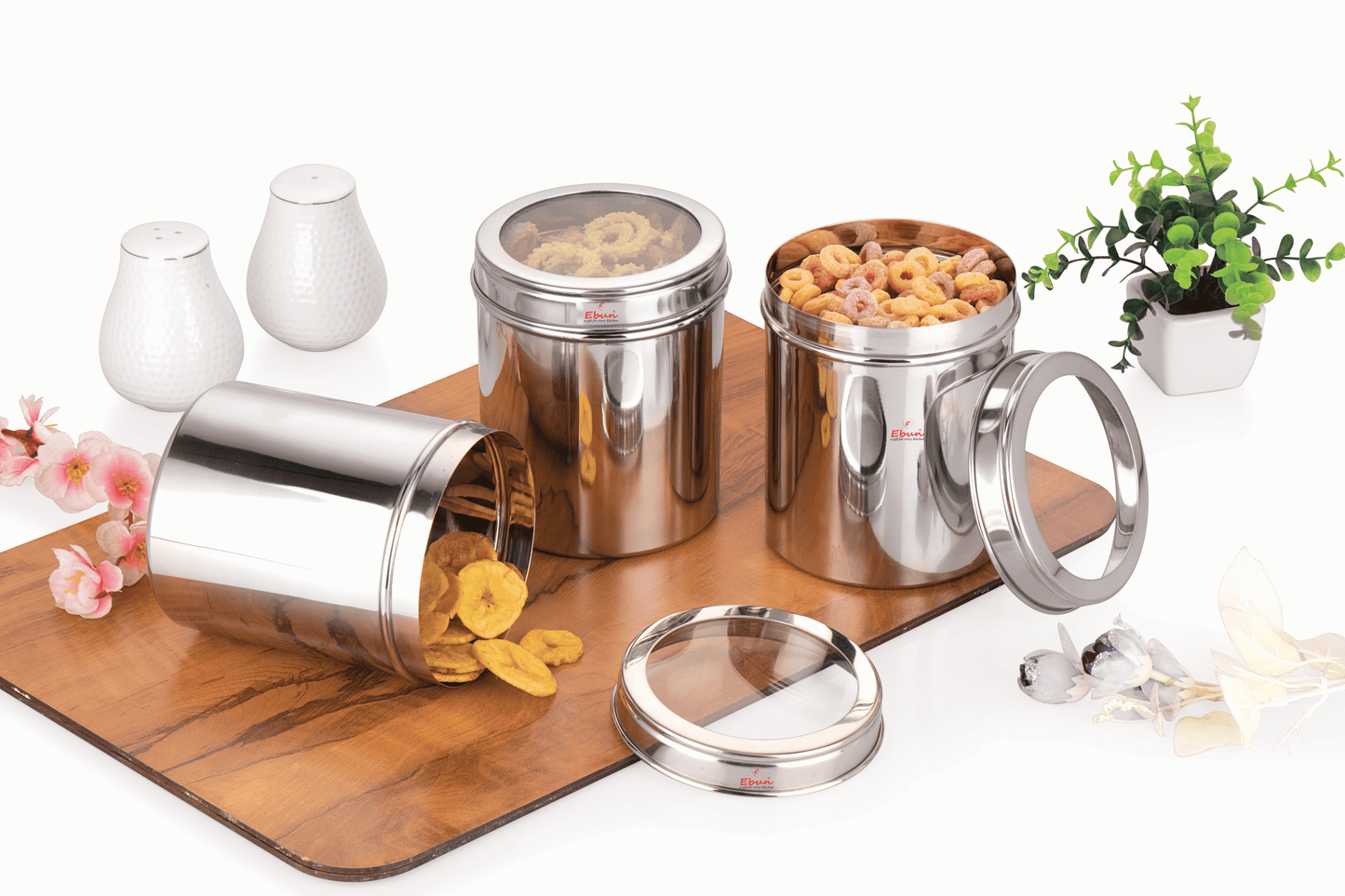 Ebun Stainless Steel Top See Through Containers Combo Set of 500 Gms - Pack of 6