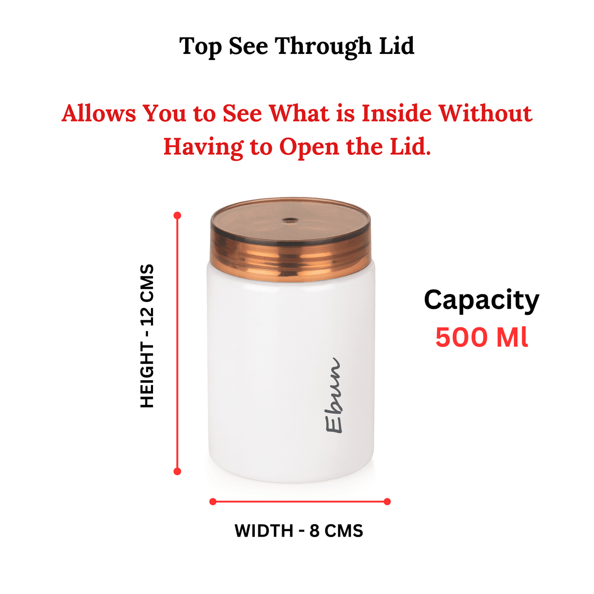 Ebun Stainless Steel Containers for Kitchen - 500 Ml Capacity (White)