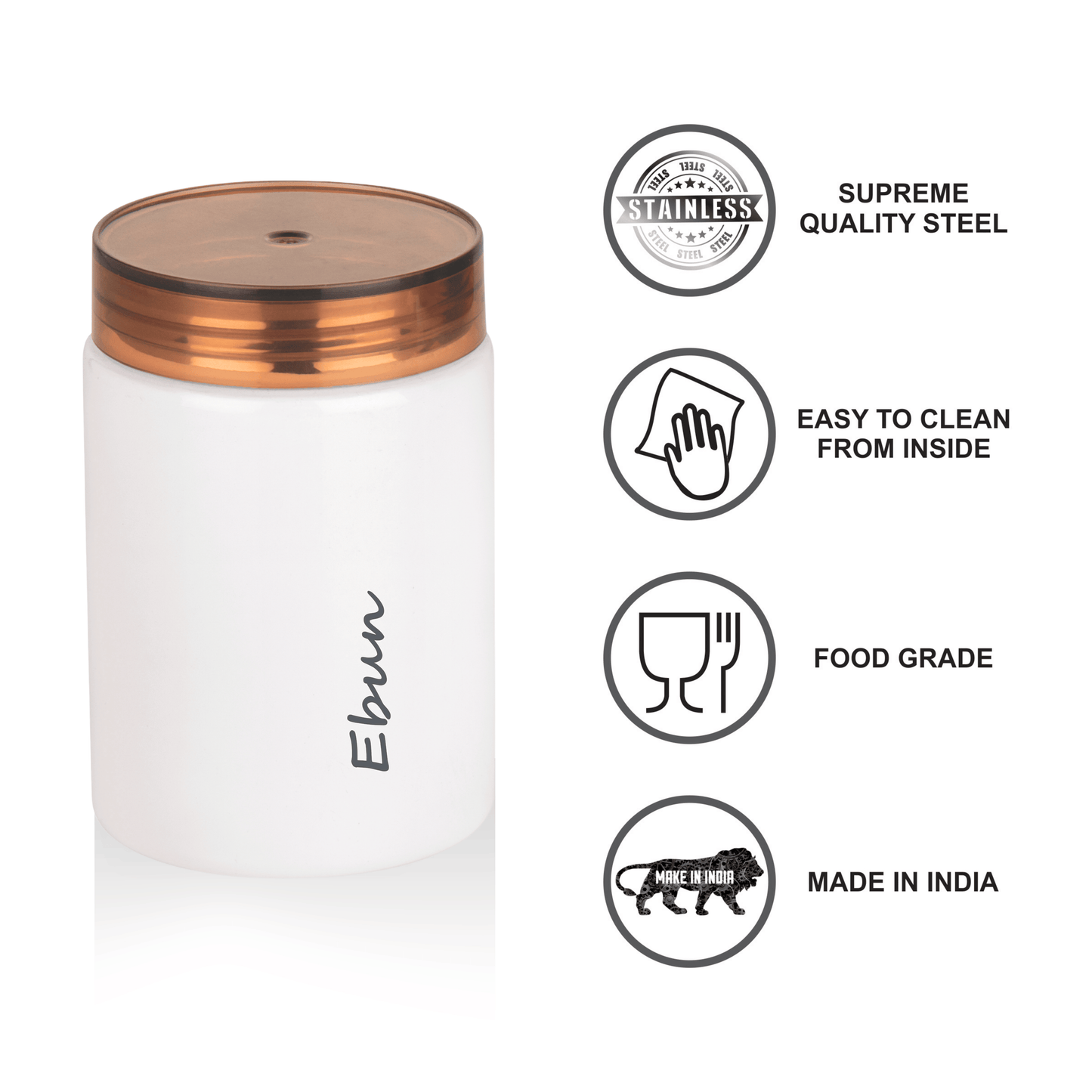 Ebun Stainless Steel Containers for Kitchen - 500 Ml Capacity (White)