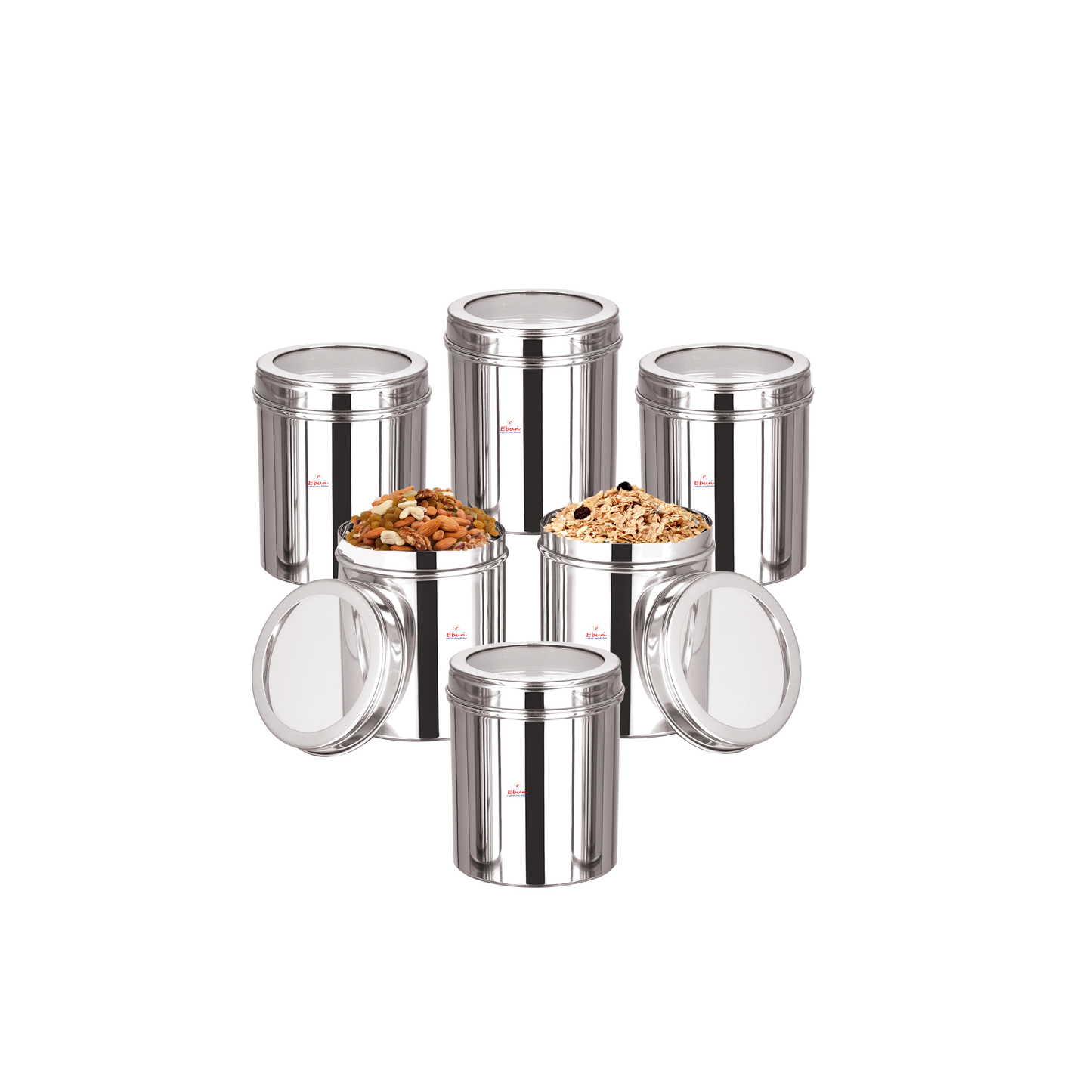 Ebun Stainless Steel Top See Through Containers Combo Set of 500 Gms - Pack of 6
