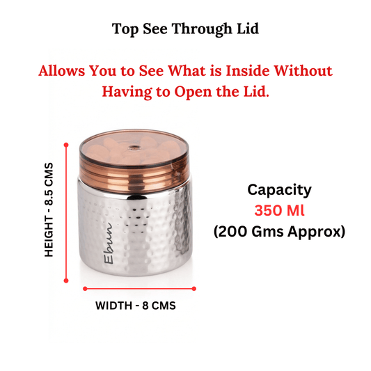Ebun Small Stainless Steel Hand Hammered Containers for Kitchen - 350 Ml Capacity