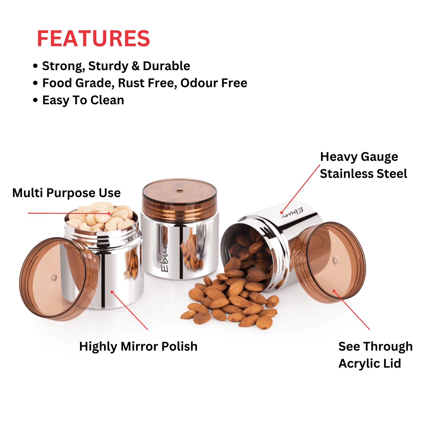 Ebun Small Stainless Steel Containers for Kitchen - 350 Ml Capacity