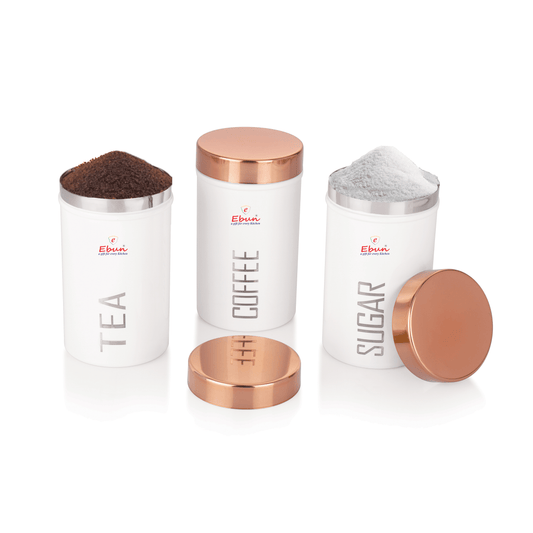 Ebun Stainless Steel Tea Sugar Coffee Containers Set of 3 with the Capacity of 500 Gms Each