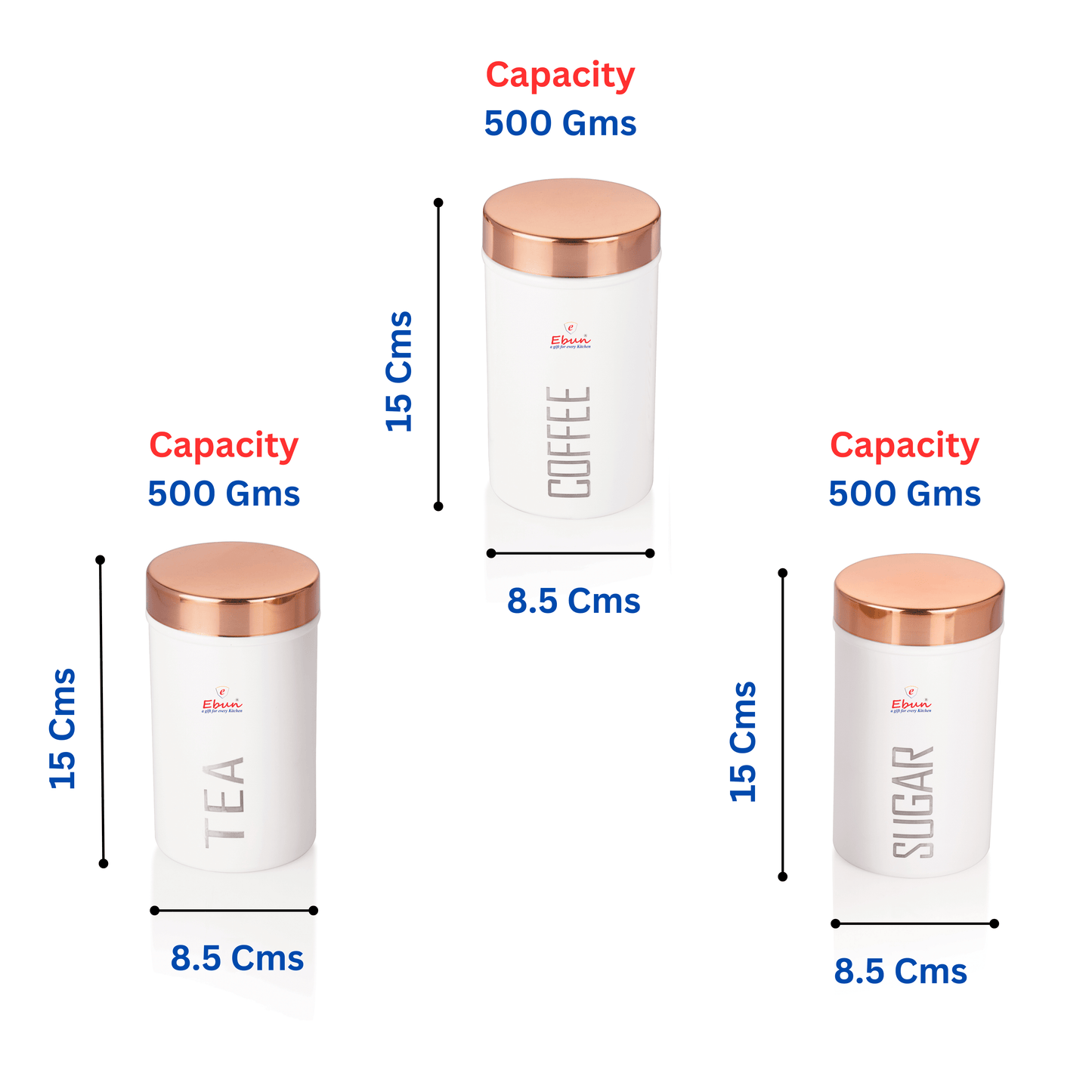 Ebun Stainless Steel Tea Sugar Coffee Containers Set of 3 with the Capacity of 500 Gms Each