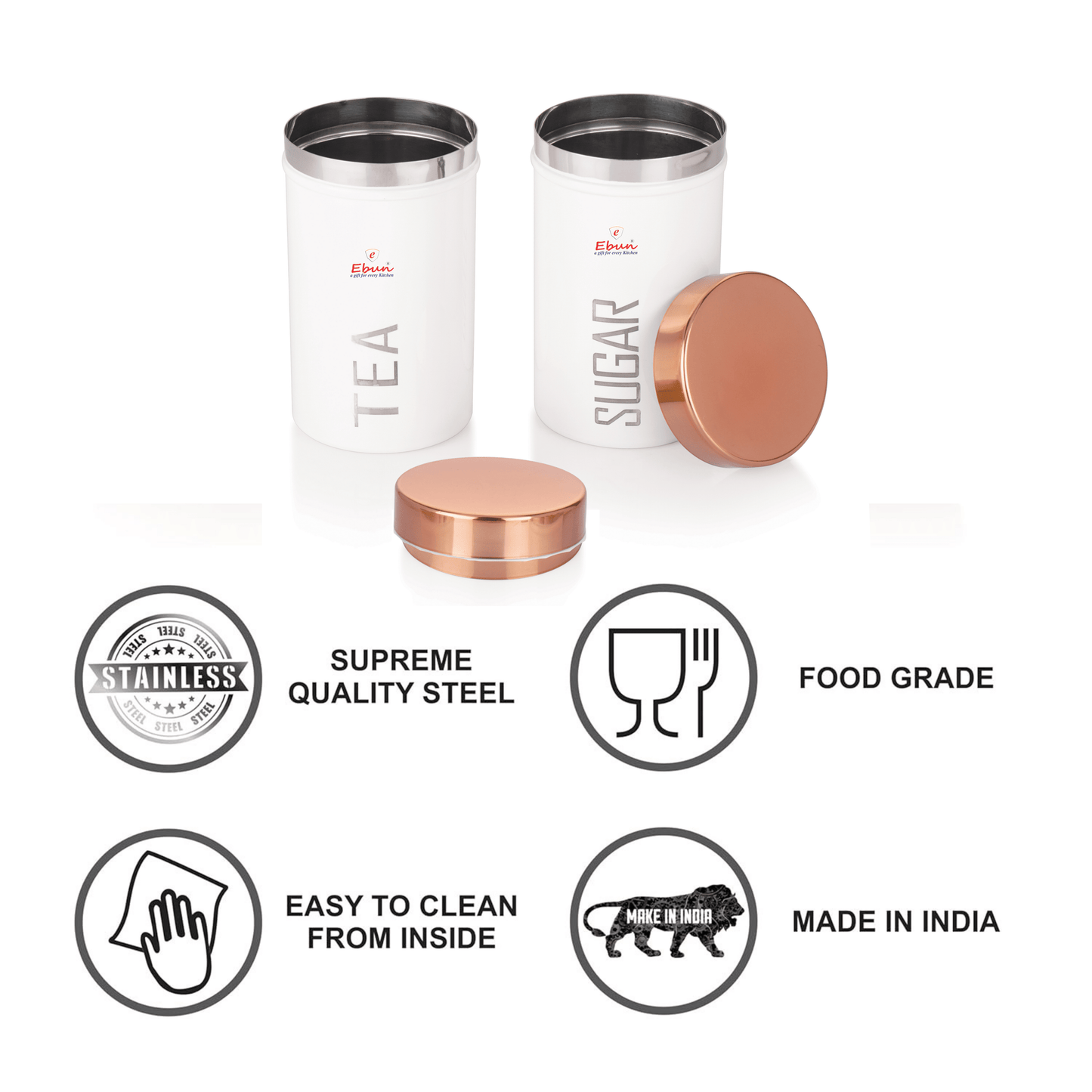 Ebun Stainless Steel Sugar Tea Containers Set of 2 with the Capacity of 500 Gms Each