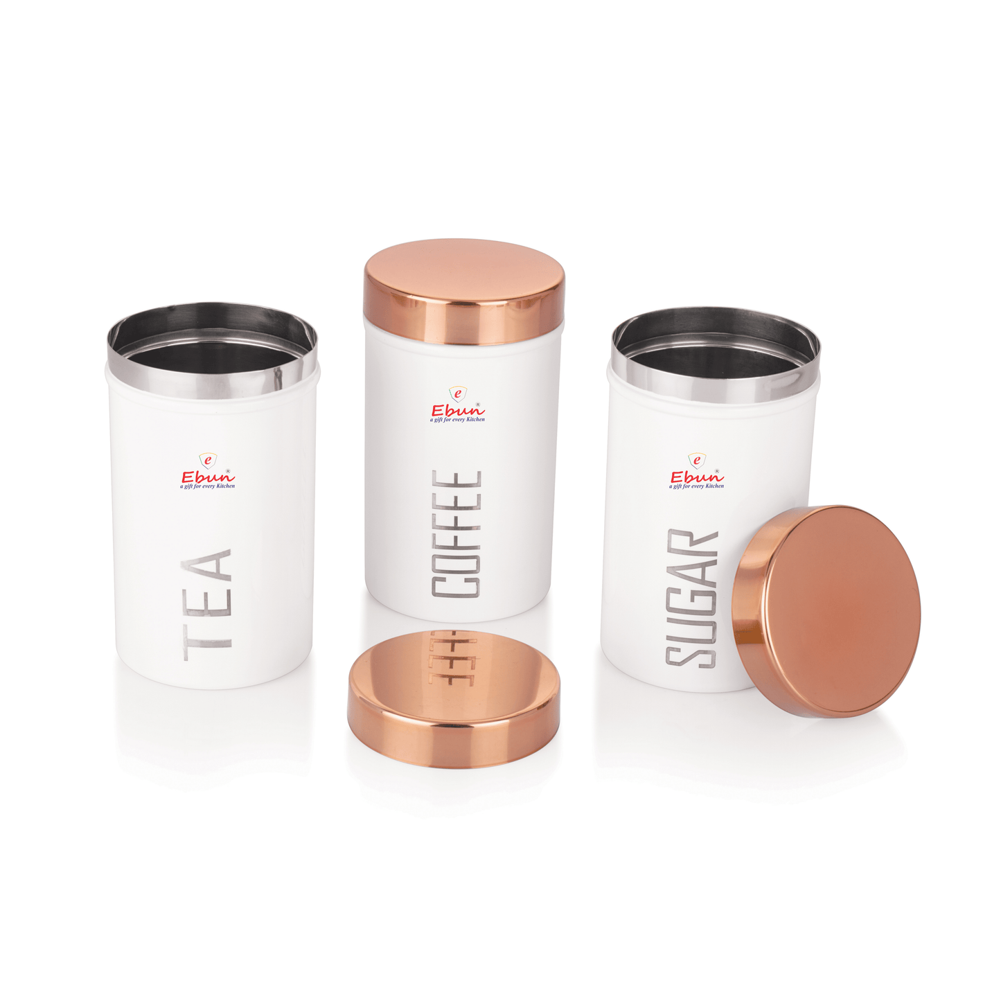 Ebun Stainless Steel Tea Sugar Coffee Containers Set of 3 with the Capacity of 500 Gms Each