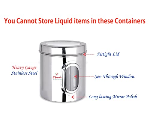 Ebun Stainless Steel See Through Containers 2 Kgs - (4 Pcs Set) Silver