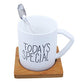 Ebun 'Today's Special' Printed Ceramic Coffee Mug with Wooden Coaster and Spoon 1 Piece, White, 350 ml