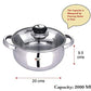 Ebun Stainless Steel Encapsulated Induction Base Belly Shape Medium Size Cooking Pot with Glass Lid 2000Ml 1 Piece