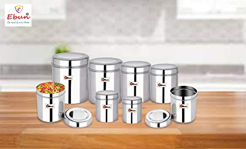 EBun Stainless Steel Mirror Polished Containers Set (Pack of 9)