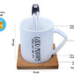 Ebun 'Good Morning' Printed Ceramic Coffee Mug with Wooden Coaster and Spoon 1 Piece, White, 350 ml
