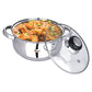 Ebun Stainless Steel Encapsulated Induction Base Belly Shape Medium Size Cooking Pot with Glass Lid 2000Ml 1 Piece