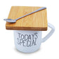 Ebun 'Today's Special' Printed Ceramic Coffee Mug with Wooden Coaster and Spoon 1 Piece, White, 350 ml