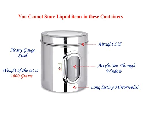 Ebun Stainless Steel See Through Containers Combo Set - 750 Gms to 1.25 kgs Capacity