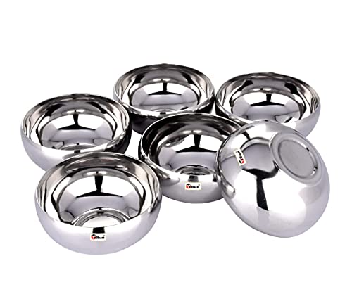 Ebun Stainless Steel Small Mirror Polished Serving Bowl 100 Ml (Pack of 6)