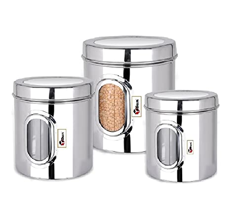 Ebun Stainless Steel See Through Containers Combo Set - 750 Gms to 1.25 kgs Capacity