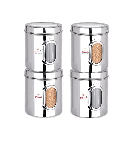 Ebun Stainless Steel See Through Containers 2 Kgs - (4 Pcs Set) Silver