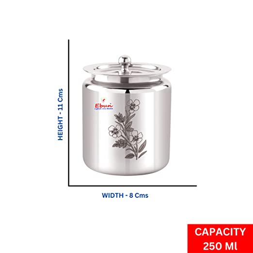 Ebun Stainless Steel Silver Laser Finish Pot 250 Ml (Pack of 2)