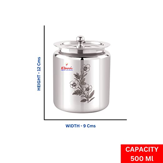 Ebun Stainless Steel Laser Finish Ghee Pot 500 Ml (Pack of 2)