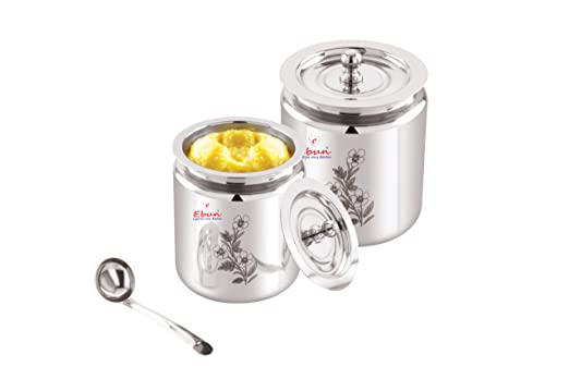 Ebun Stainless Steel Silver Laser Finish Pot 250 Ml (Pack of 2)