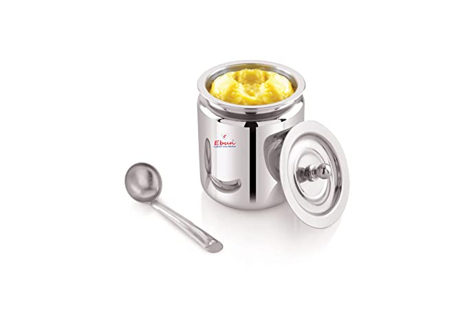 Ebun Stainless Steel Mirror Polished Plain Ghee Pot 500 Ml (Pack of 2)