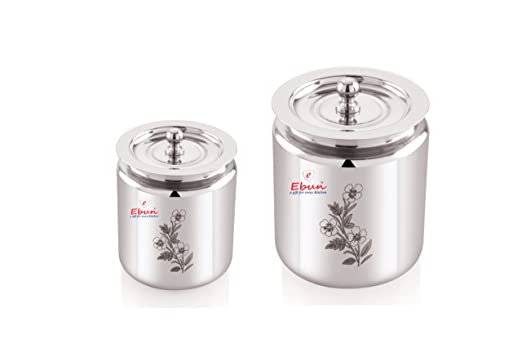 Ebun Stainless Steel Silver Laser Finish Pot 250 Ml (Pack of 2)