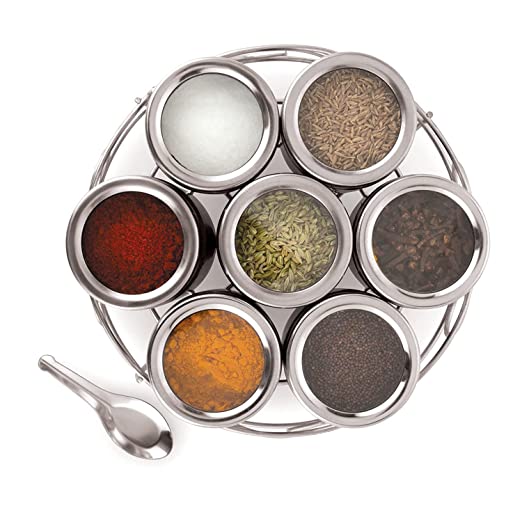 EBun Stainless Steel Mirror Polished Spice Containers Set With Organiser