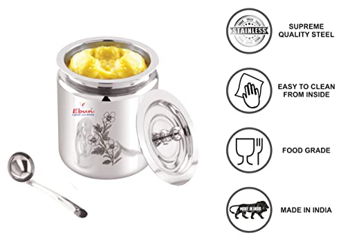 Ebun Stainless Steel Laser Finish Ghee Pot 500 Ml