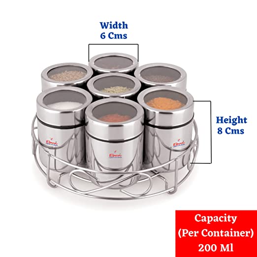 EBun Stainless Steel Mirror Polished Spice Containers Set With Organiser