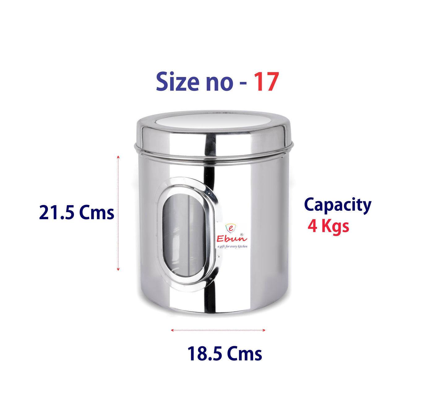 Ebun Stainless Steel See Through Heavy Gauge Containers 4 Kgs Capacity - Set of 4 Pcs Combo