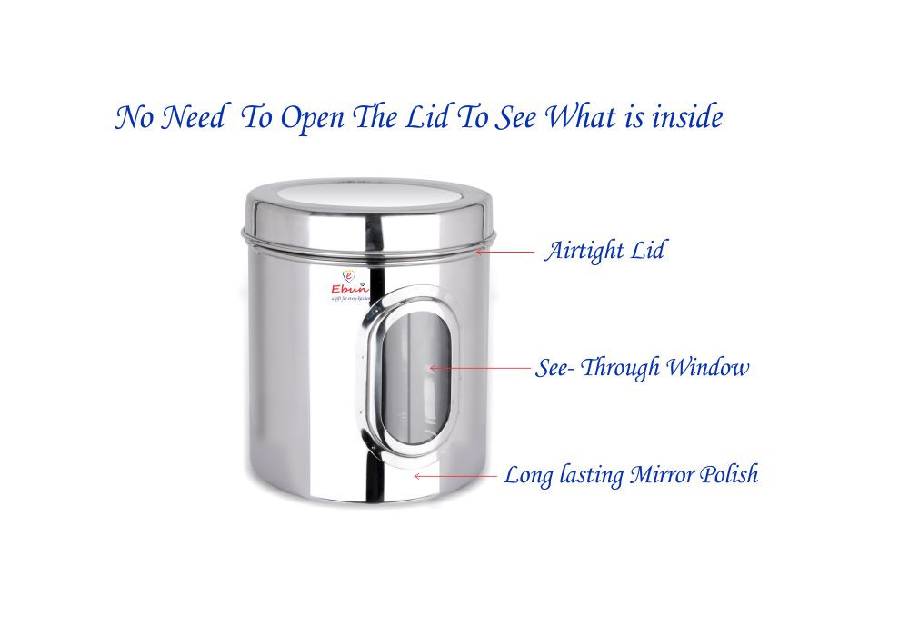 Ebun Stainless Steel See Through Heavy Gauge Containers 4 Kgs Capacity - Set of 4 Pcs Combo