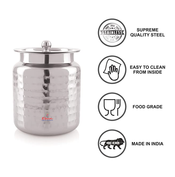 Ebun Hand Hammered Finish Stainless Steel Ghee Pot 250 & 500 Ml Combo (Pack of 2)