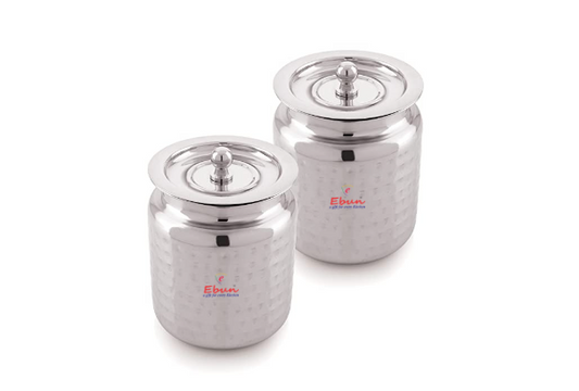 Ebun Hand Hammered Finish Stainless Steel Ghee Pot 250 & 500 Ml Combo (Pack of 2)