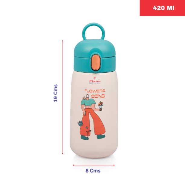 Ebun Double Walled Vacuum Insulated Stainless Steel Water Bottle for Kids (Set of 1) - 420 Ml