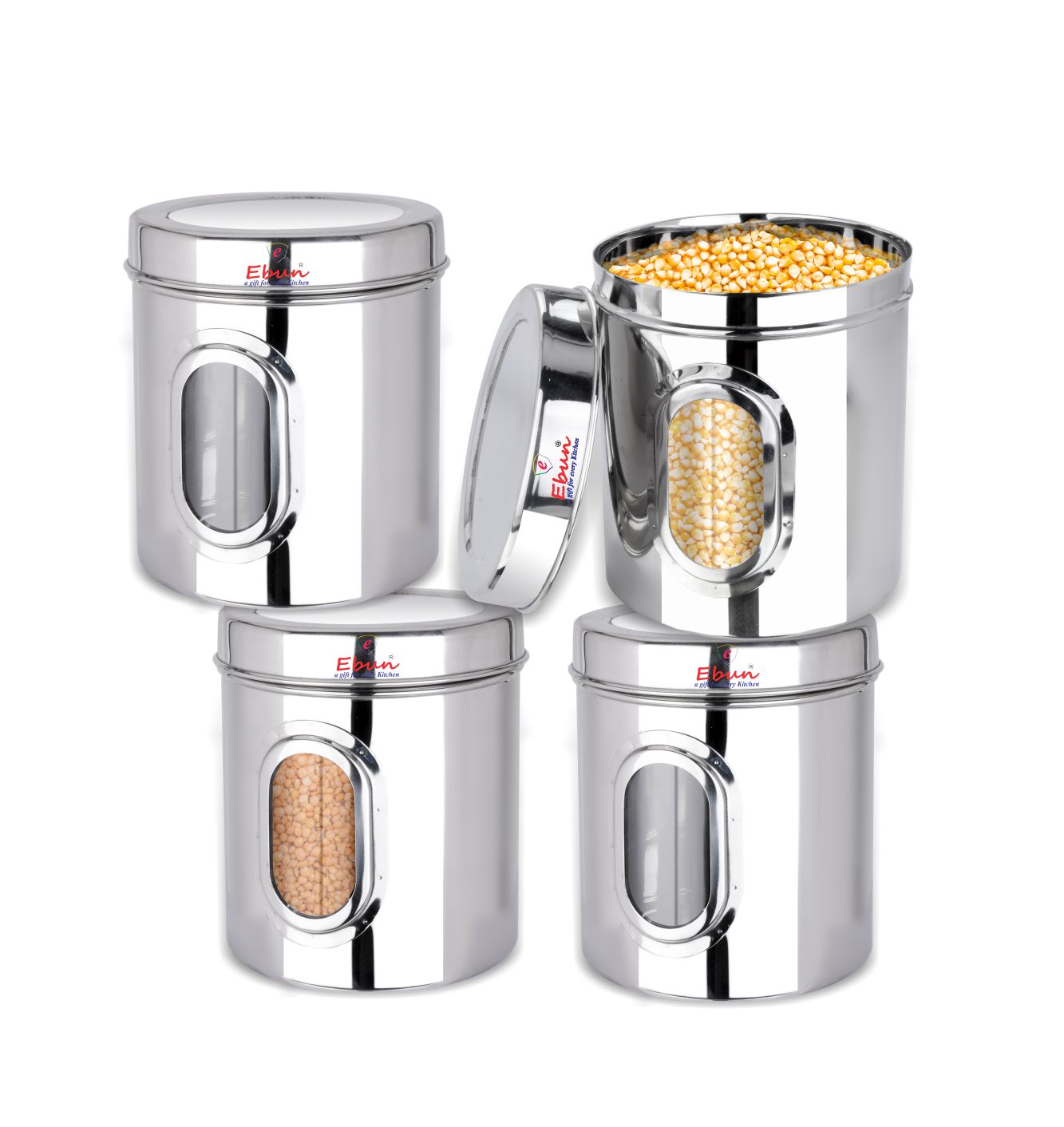 Ebun Stainless Steel See Through Heavy Gauge Containers 4 Kgs Capacity - Set of 4 Pcs Combo
