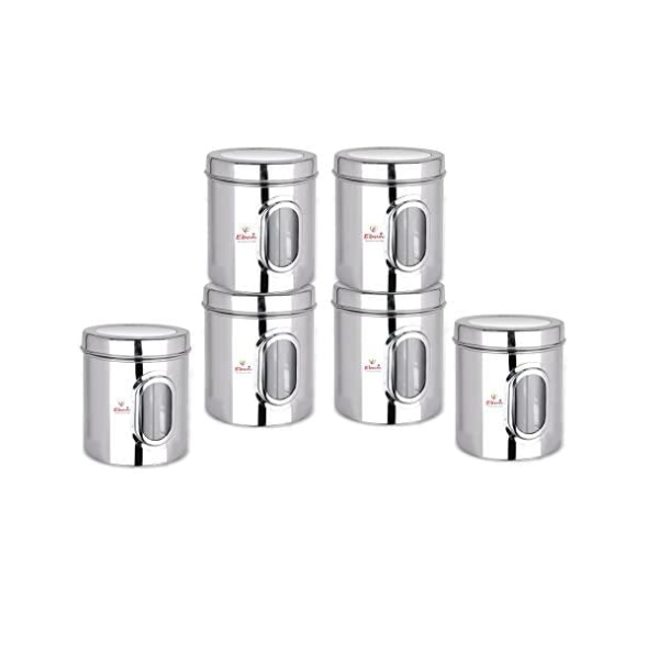 Ebun Stainless Steel See Through Containers 1 Kgs Capacity - Pack of 6 Combo